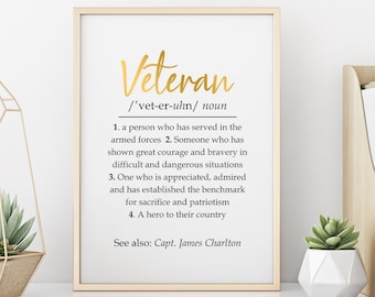 Impresión artística personalizada con la definición de veterano (descarga digital)