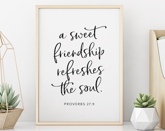 Lámina artística con versículo bíblico sobre la amistad / Proverbios 27:9 (Impresión digital)