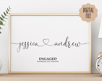 Engagement Print | Newly Engaged Gift | Engagement Gift | Engaged Couples Name Print | Engaged Announcement Print | Digital File
