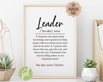 Editable Custom Leader Definition Gift, Boss Gift, Boss Lady Gift, Mentor Gift, Coworker Birthday Gift, Colleague Gift, Digital Print