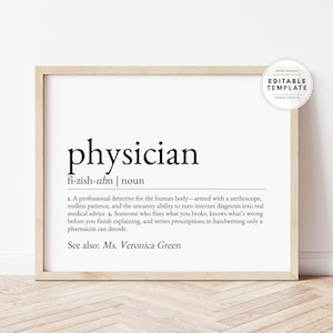 Editable Custom Physician Definition Print, Physician Appreciation Gift, Physician Thank you Gift,  Physician Printable, Digital Print