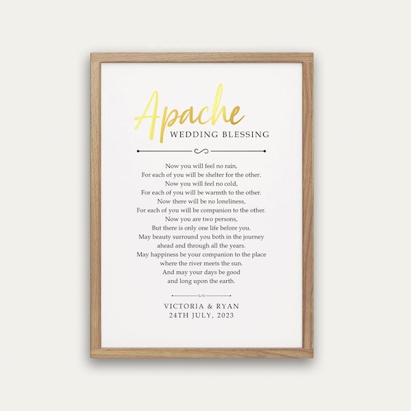 Custom Apache Wedding Blessing, Personalized Wedding Poem, Marriage Blessing Poem Print, Blessing of The Apache, Digital Print