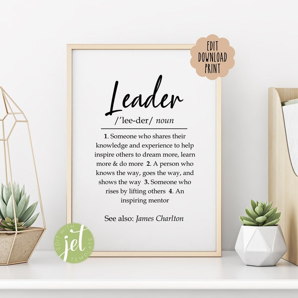 Editable Custom Leader Definition Gift, Boss Gift, Boss Lady Gift, Mentor Gift, Coworker Birthday Gift, Colleague Gift, Digital Print