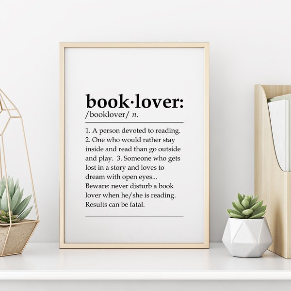 Booklover Definition | Booklover Gift | Booklover Art |  Book Lover Print | Book Worm Print | Book Nook Print | Digital Print