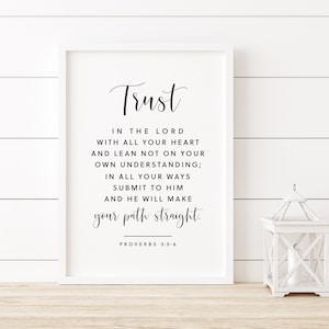 Trust in the Lord with all your heart | Proverbs 3 5 6 | Bible Verse Prints | Scripture Print | Scripture Printable | Digital Print