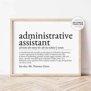 Definição de Assistente Administrativo Personalizado Editável, Agradecimento ao Assistente Administrativo, Presente para Assistente Administrativo, Impressão Digital