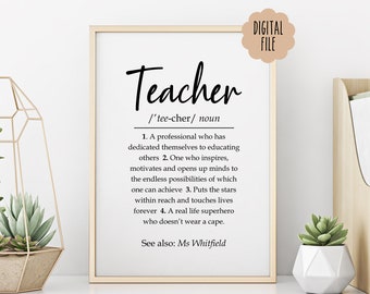 Teacher Definition Print, Custom Teacher Gift, Teachers Day Gift, Gifts for Teachers, Teacher Day Gift, Teacher Appreciation, Digital Print