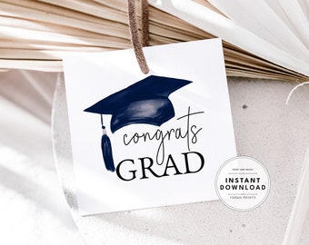 Benne Graduation Printable Tag, Navy Blue Grad Cap Tag, Congrats Grad Tag, Square Grad Tags, Graduation Favor Tags, Grad Tag Digital File