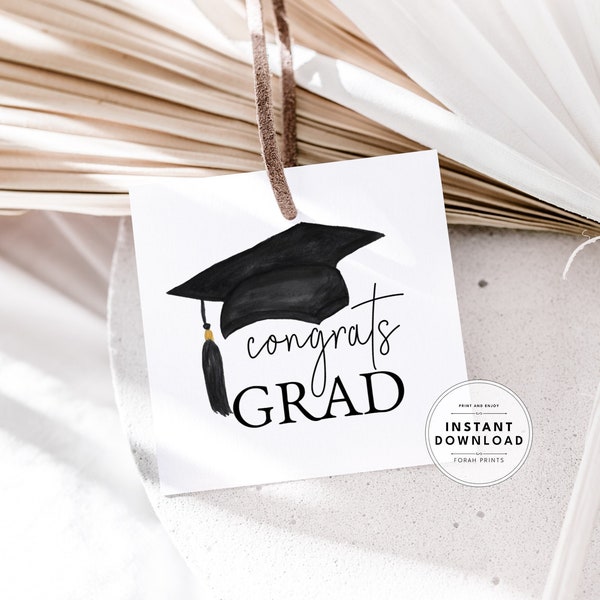 Benne Graduation Printable Tag, Black Grad Cap Tag, Congrats Grad Tag, Square Grad Tags, Graduation Favor Tags, Grad Tag Digital File