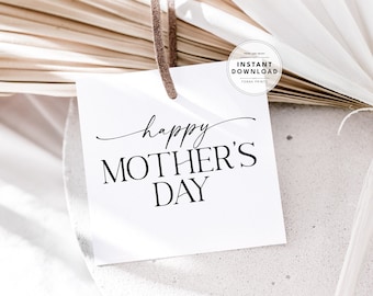 Minimalistische Moederdag afdrukbare cadeautag, Moederdag vierkante tag, Moederdag Hang Tag, Happy Mother's Day afdrukbare tag, digitaal bestand
