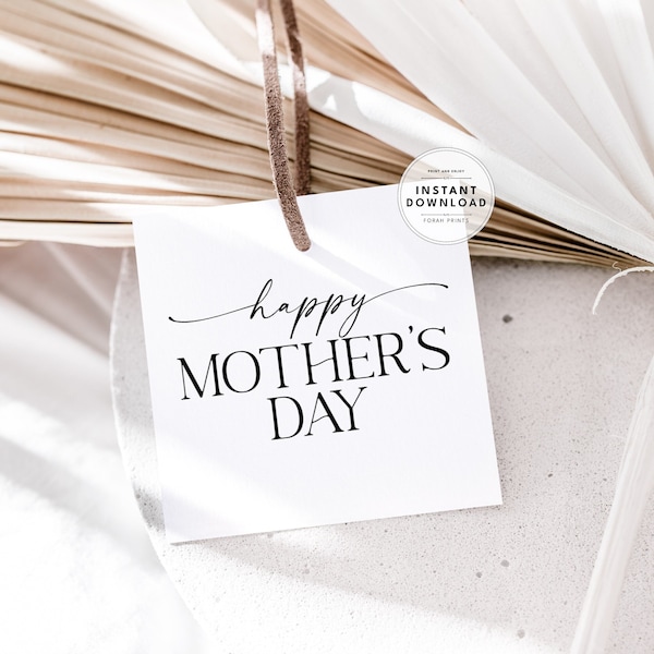 Etiqueta de regalo imprimible minimalista del Día de la Madre, Etiqueta cuadrada del Día de la Madre, Etiqueta colgante del Día de la Madre, Etiqueta imprimible del Día de la Madre Feliz, Archivo Digital