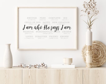 Who I Am Print | Bible Verse Prints | Scripture Print | Christian Wall Print | Scripture Wall Art | Scripture Art Print | Digital Print