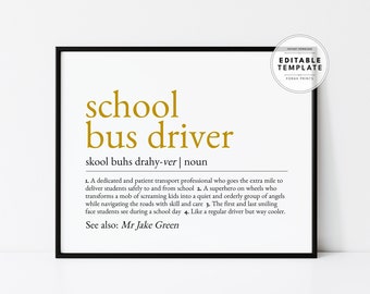 Editable Custom Bus Driver Definition, Bus Driver Appreciation, Gift for Bus Driver, Bus Driver Thank You, Bus Driver Gifts, Digital Print