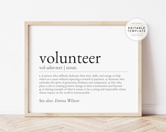 Definición de voluntario editable para imprimir, regalo de agradecimiento a los voluntarios (descarga digital)