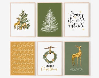 Christmas Wall Art Printable Bundle, Set of 6, Christmas Wall Art, Christmas Wall Decor, Christmas Printable Art, Digital Prints