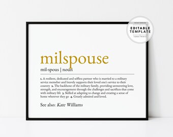 Editable Custom Milspouse Definition Print: Military Spouse Gift (Digital Print)