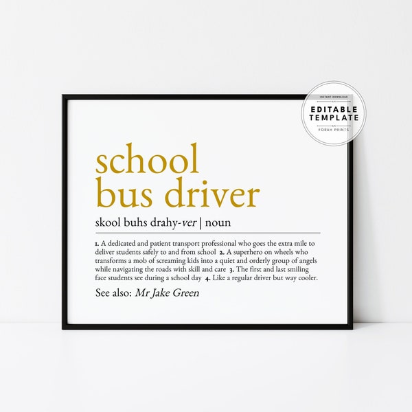 Editable Custom Bus Driver Definition, Bus Driver Appreciation, Gift for Bus Driver, Bus Driver Thank You, Bus Driver Gifts, Digital Print
