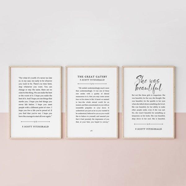 F Scott Fitzgerald Quote Wall Art, Set of 3, For What Its Worth Fitzgerald, Motivational Wall Art, Inspirational Quote, Digital Print