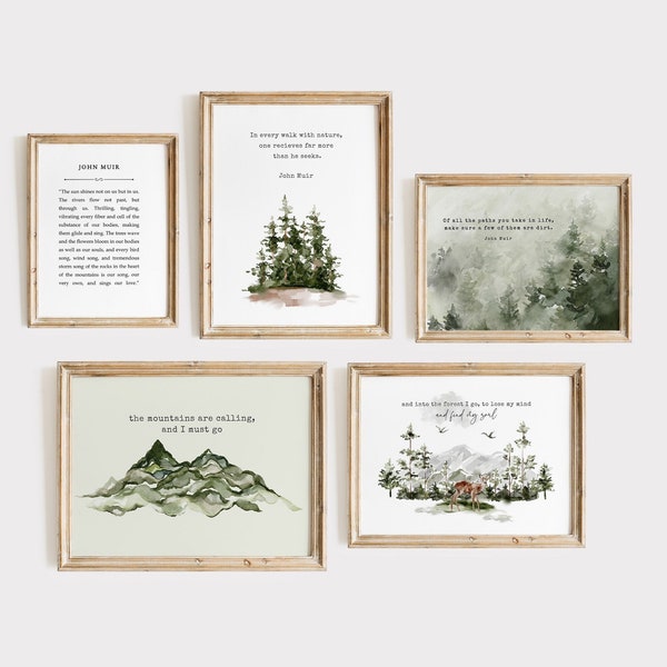 John Muir Zitate, 5er Set, Die Berge rufen, John Muir Zitat Wandkunst, John Muir Zitat Kunst, Naturliebhaber Geschenk, Digitaldruck