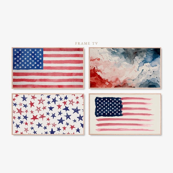 Frame Tv 4th of July Art, Bundle of 4, Watercolor Abstract Flag Art, Memorial Day, Independence Day, Patriotic Print, Digital Print