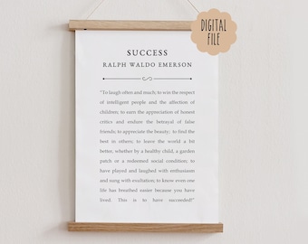 Lámina artística con frase de éxito de Ralph Waldo Emerson: Decoración de pared inspiradora (descarga digital)