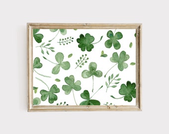 Impresión de patrón de trébol, impresión de acuarela de trébol, día de San Patricio imprimible, decoración del día de San Patricio, impresión de trébol, archivo digital