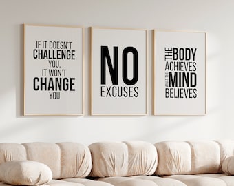 Gym Quote Art Prints: Motivational Typography Set (Digital Prints)