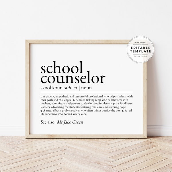 Editable Custom School Counselor Definition Gift, School Counselor Appreciation, Gift for School Counselor, Digital Download