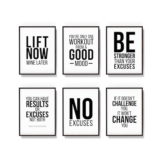 Gym Wall Art Bundle Gym Posters Set of 6 Gym Signs Gym Etsy