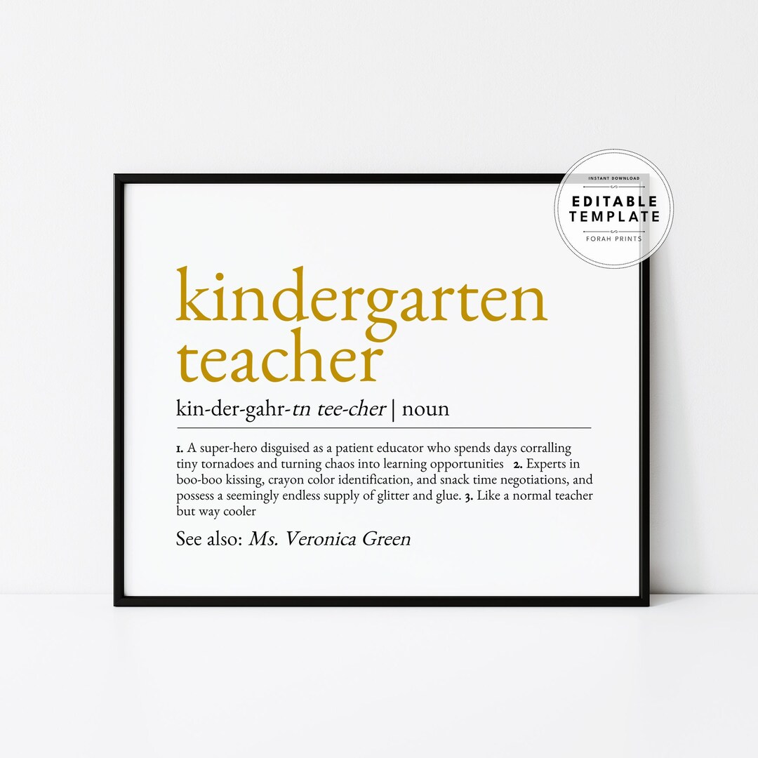 Editable Custom Kindergarten Teacher Definition, Kindergarten Teacher