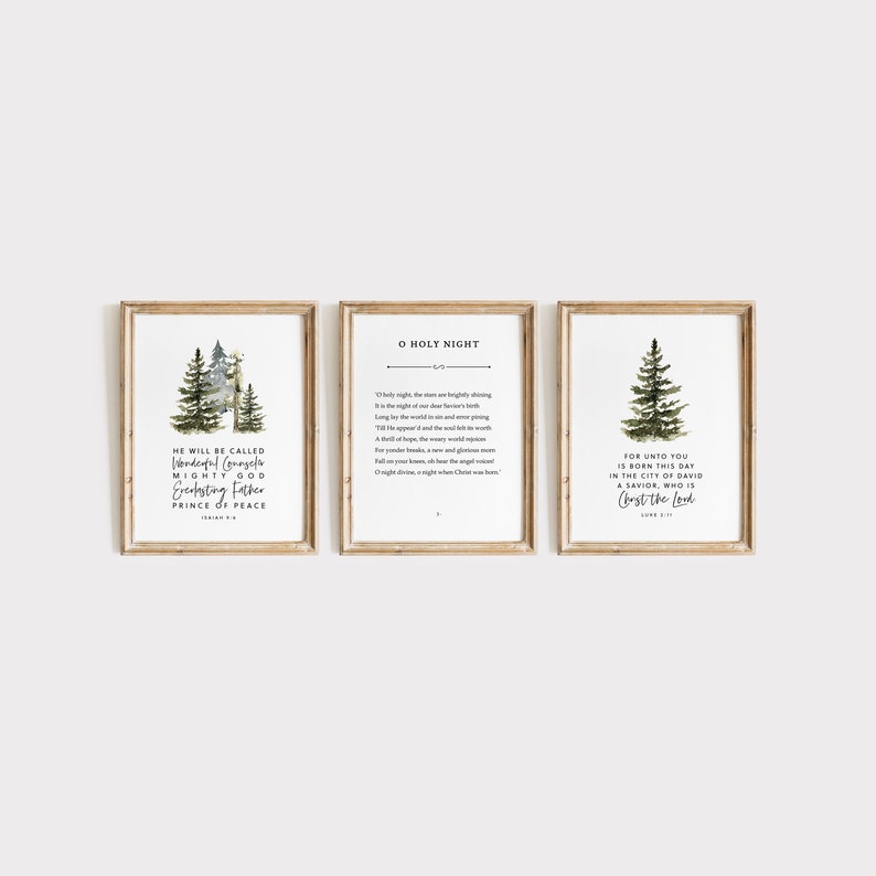 Christmas Bible Verse Wall Art, Bundle of 3, Christmas Song Lyrics, Christmas Bible Print, Christian Christmas Wall Art, Digital Print image 2