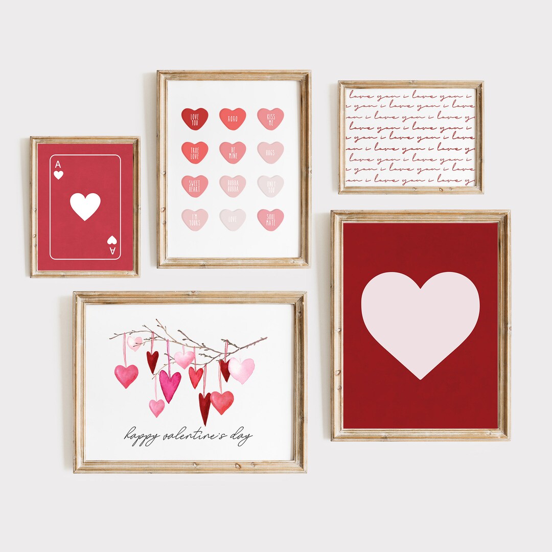 Valentine Prints, Bundle of 5, Valentines Day Printables, Printable