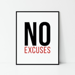 No Excuses Print, No Excuses Poster, Gym Wall Art, Gym Poster, Gym Print, Gym Decor, Home Gym Print, Gym Wall Print, Digital Print