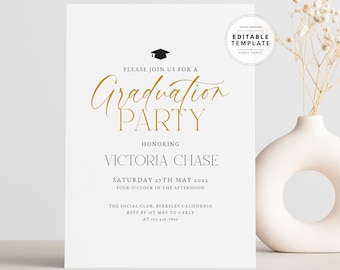 Plantilla editable de invitación minimalista para fiesta de graduación (descarga digital)