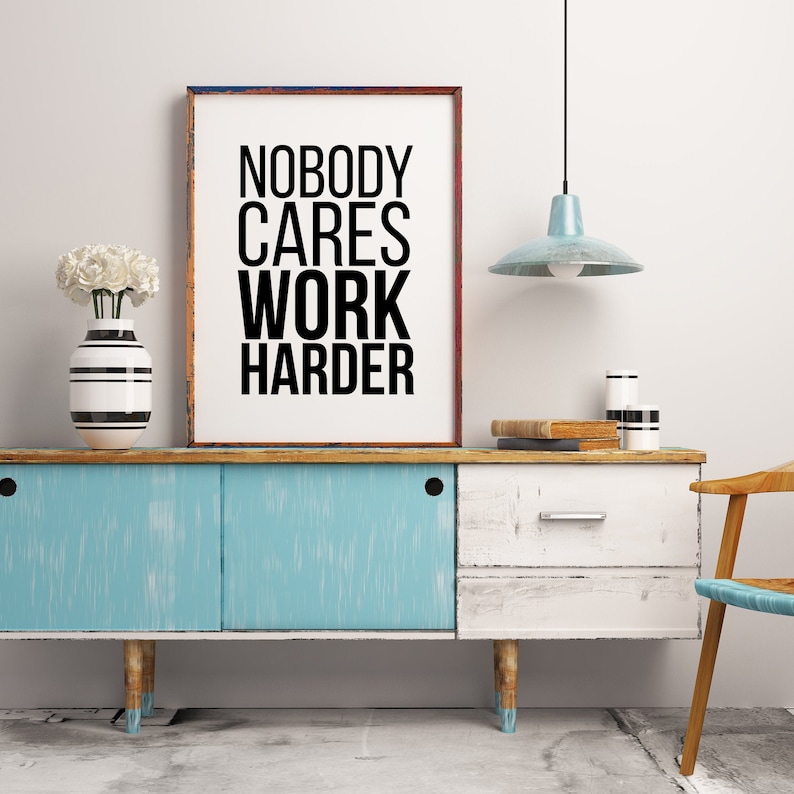 TMWHONG Motivations Poster 'Nobody Cares Work Harder' - 50x75cm Leinwand Druck Für Büro & Zuhause