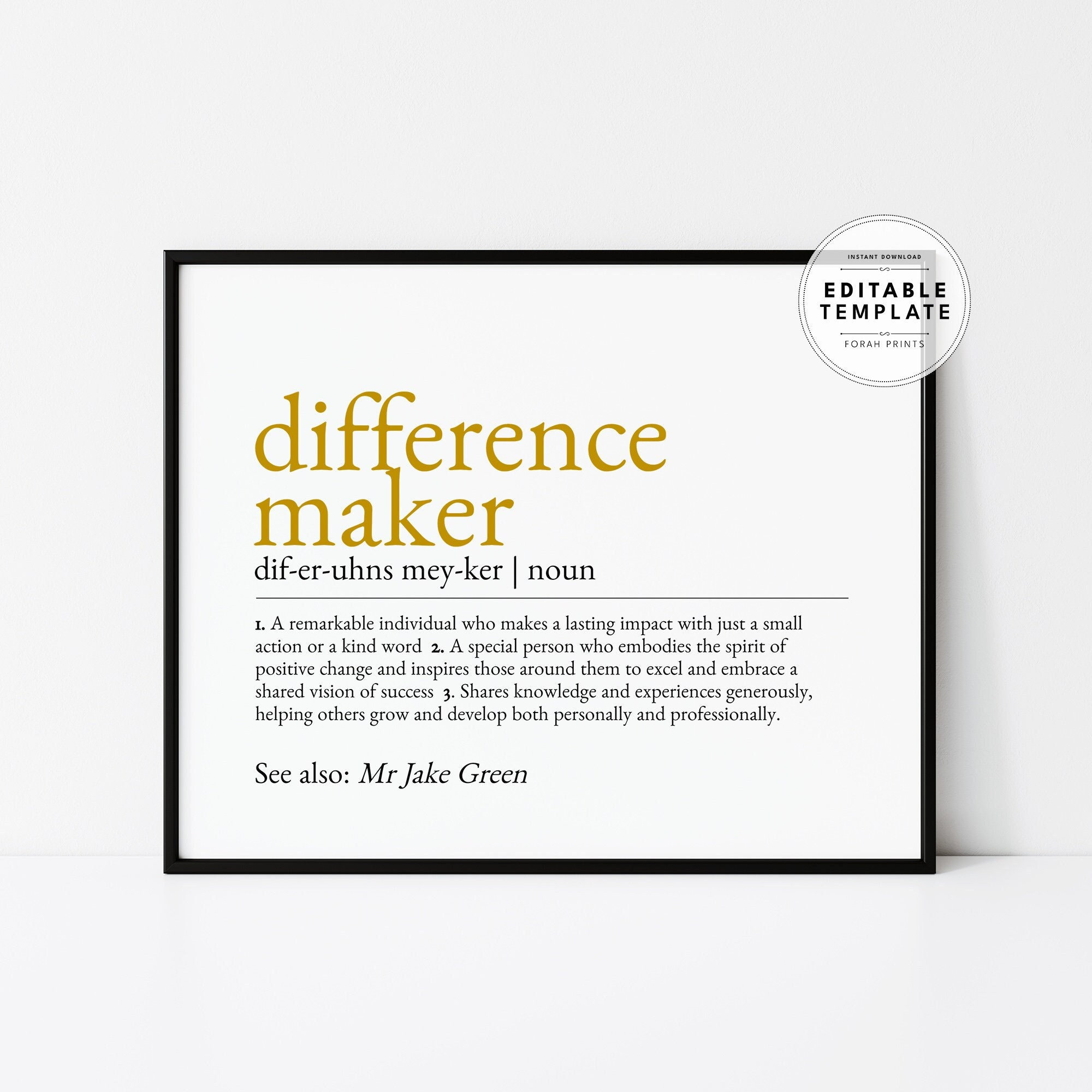 Editable Custom Difference Maker Definition, Employee Appreciation, Gift for Employee, Employee Thank You, Employee Gifts, Digital Print