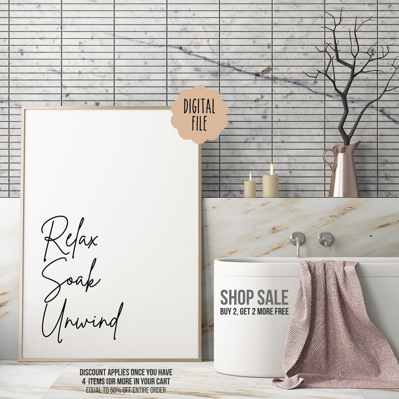 Relax Soak Unwind Print Bathroom Print Bathroom Wall Art | Etsy