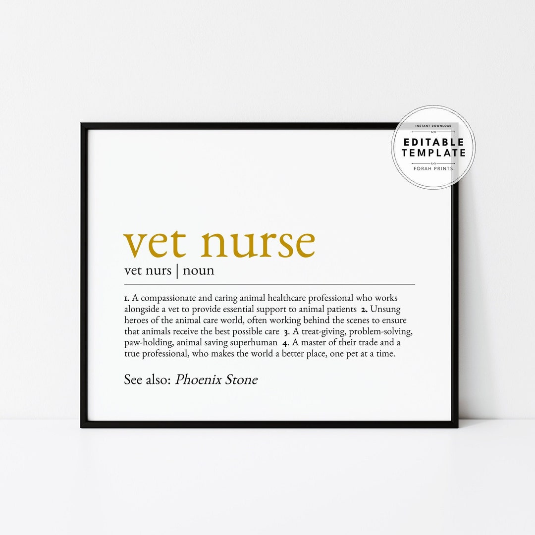 Editable Custom Vet Nurse Definition, Vet Nurse Appreciation, Gift for