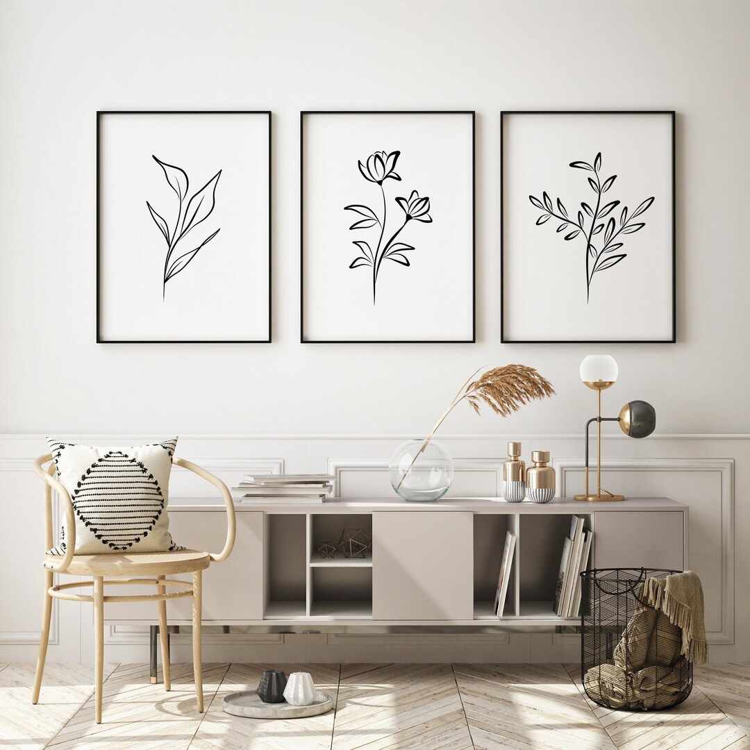 Minimalist Flower Line Art Prints: Set of 3 Botanical Prints (digital ...