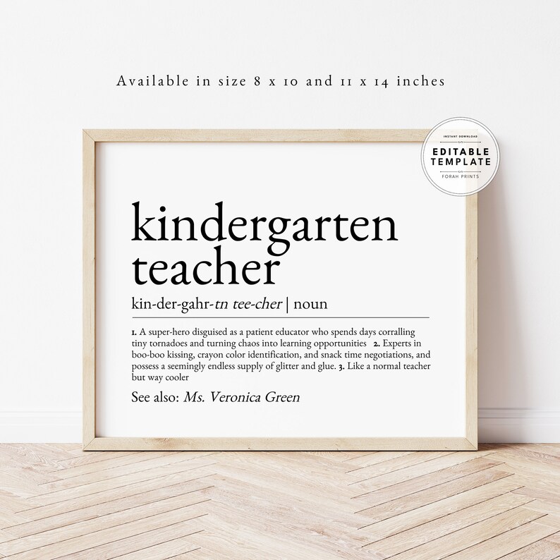 Editable Custom Kindergarten Teacher Definition Kindergarten Etsy