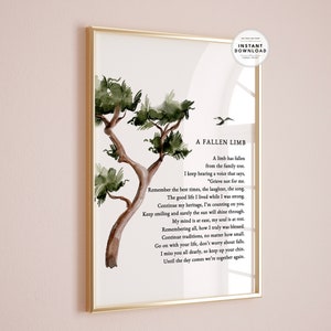 Un poème d'un membre tombé, cadeau de sympathie, poème pour les funérailles, impression de deuil, meilleure impression de sympathie, art de la célébration de la vie, impression numérique
