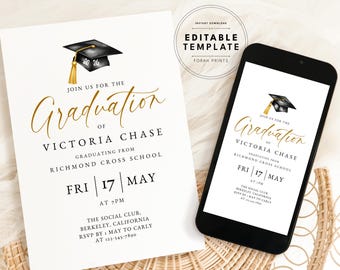 Editable Graduation Invitation Template: Ceremony Invite (Digital Download)