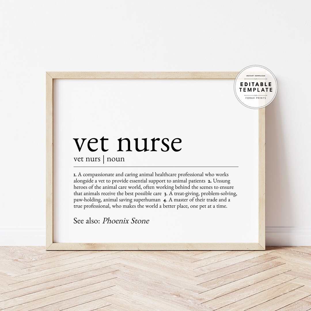 Editable Custom Vet Nurse Definition Vet Nurse Appreciation Etsy