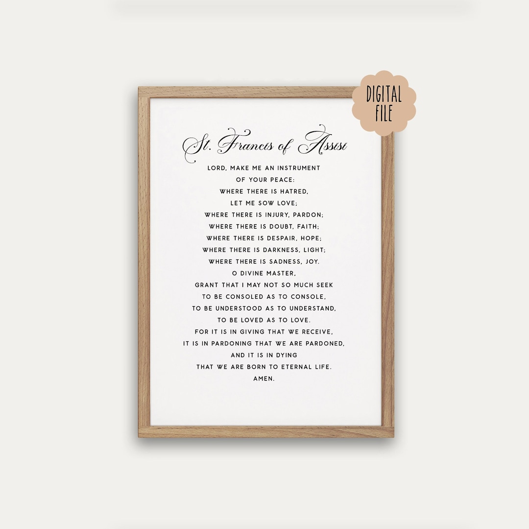 St Francis of Assisi Prayer, St Francis of Assisi Print, Instrument of ...