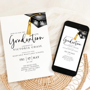 Editable Graduation Ceremony Invitation Template, Elegant Evite (Digital Download)