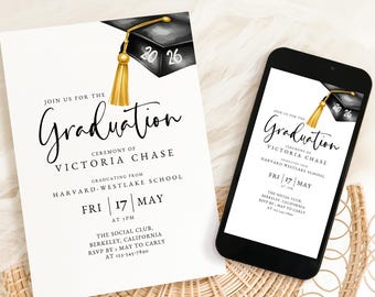 Editable Graduation Ceremony Invitation Template, Elegant Evite (Digital Download)