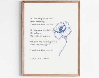 Emily Dickinson Poem Print: Not Live In Vain, Floral Wall Art (Digital Print)