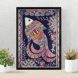 Fish madhubani painting, Printable Wall Decor, Indian Decor,  Gifts for grandma, Gifts for her,house warming gift painting, new house gift