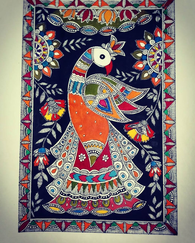Peacock Madhubani Paper Painting madhubani Indian art Etsy