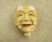 Beautiful Vintage Arita Toshikane Hand Painted Porcelain Noh Mask Pendent Signed Gold